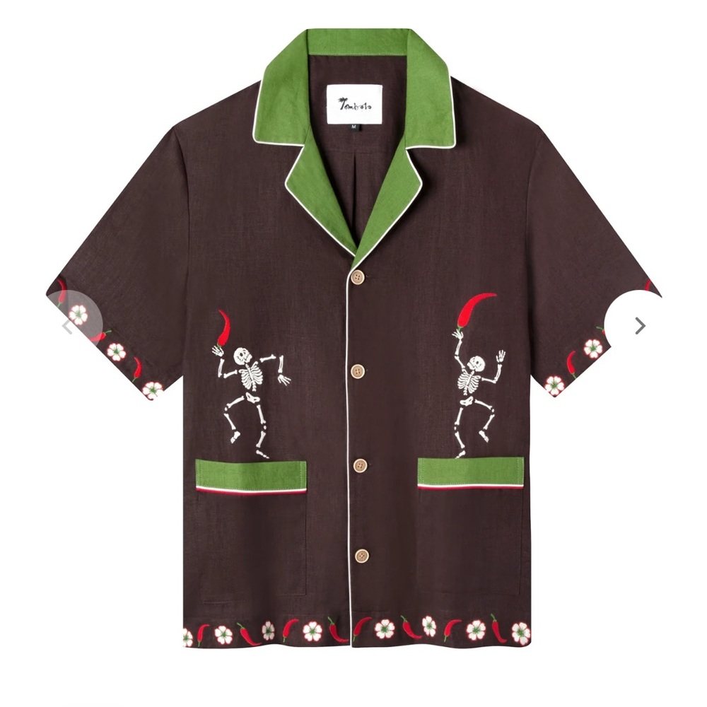 Picante Cabana Men's Brown Shirt with Green Accents